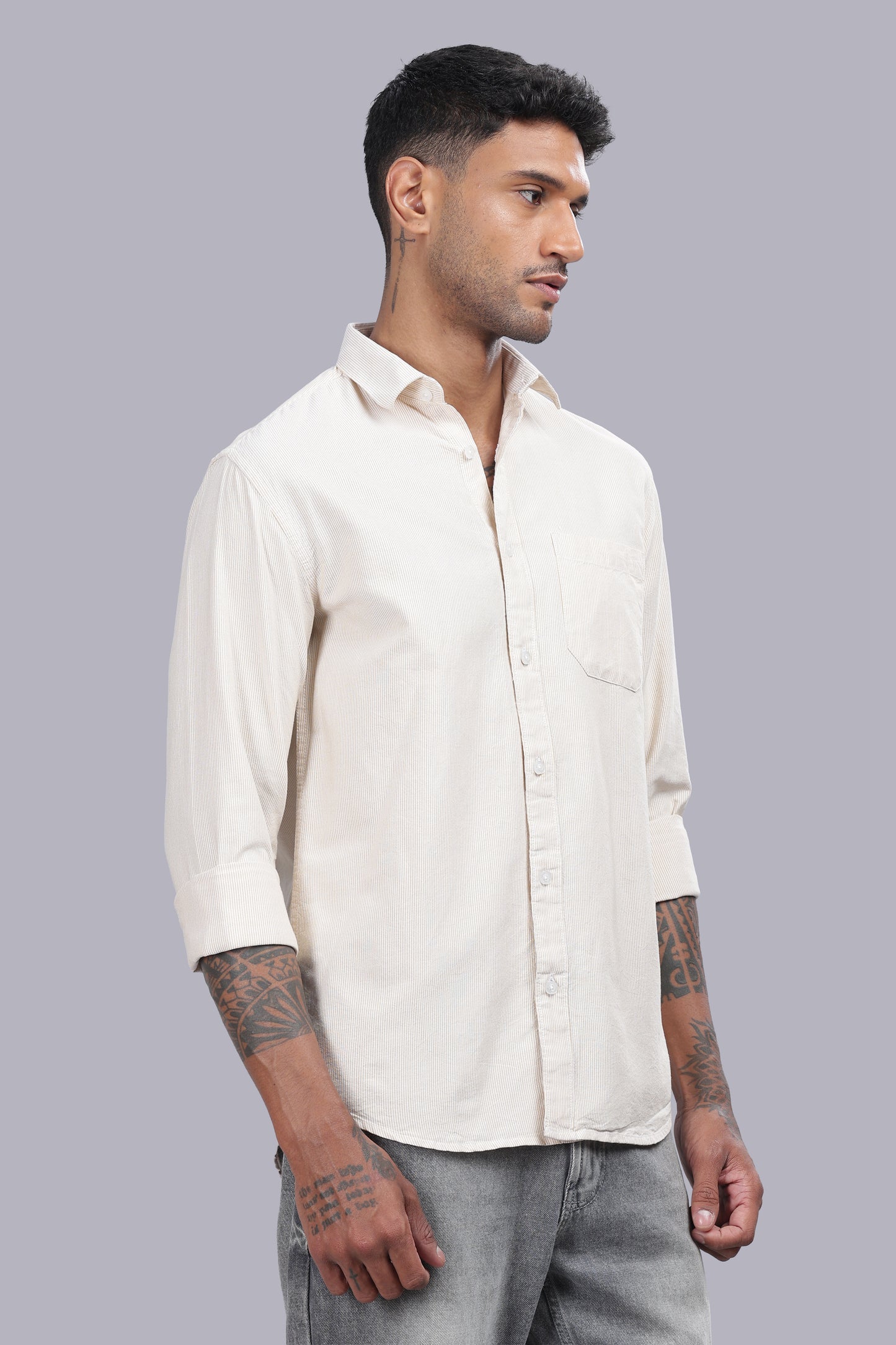 Ivory Sand Micro Stripe Oxford Cotton Shirt