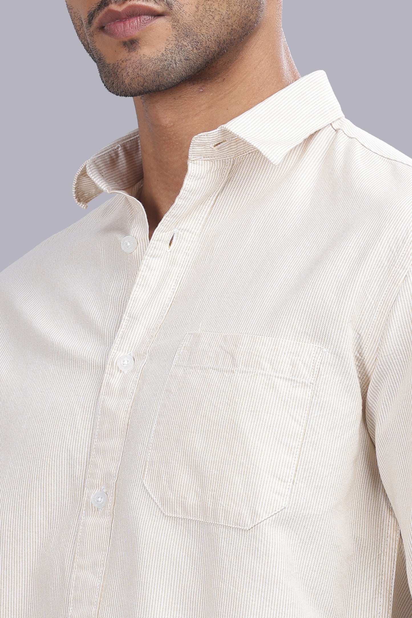 Ivory Sand Micro Stripe Oxford Cotton Shirt
