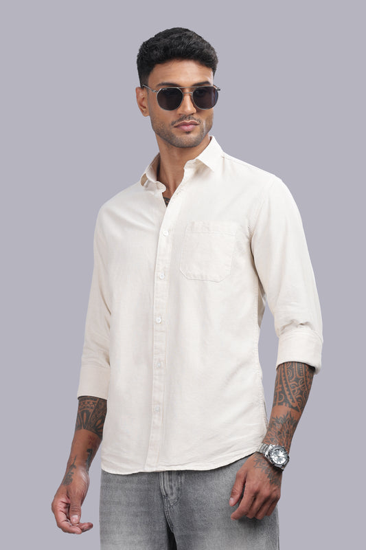 Ivory Sand Micro Stripe Oxford Cotton Shirt