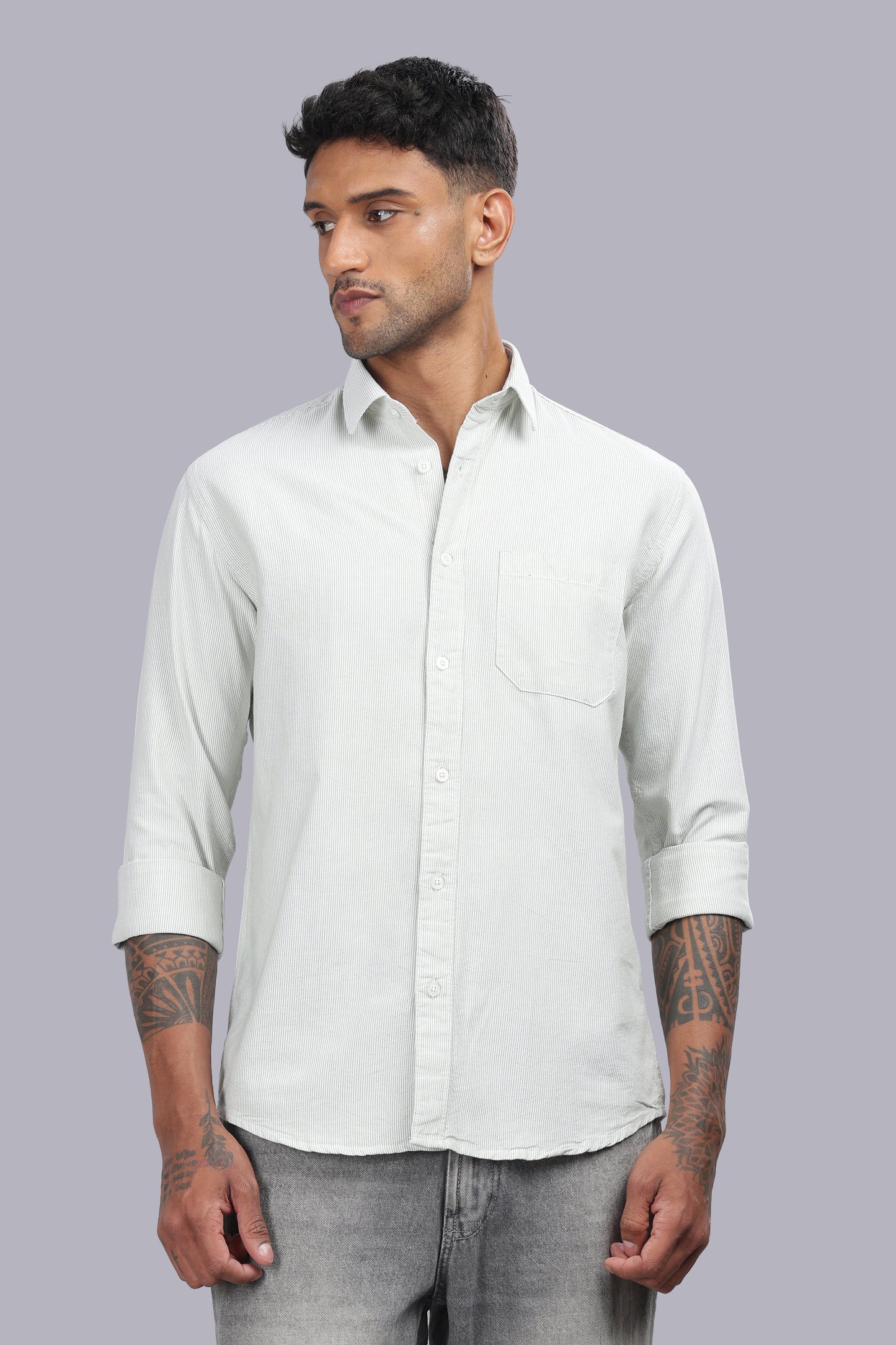 White Sage Micro Stripe Oxford Cotton Shirt