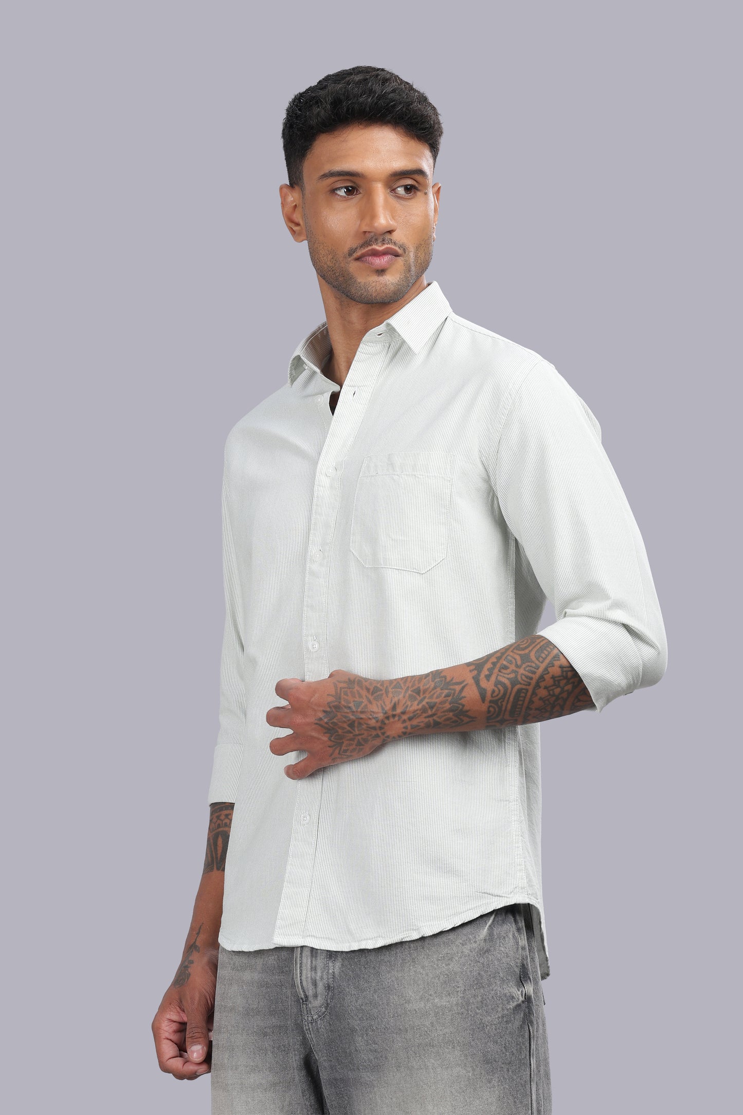 White Sage Micro Stripe Oxford Cotton Shirt
