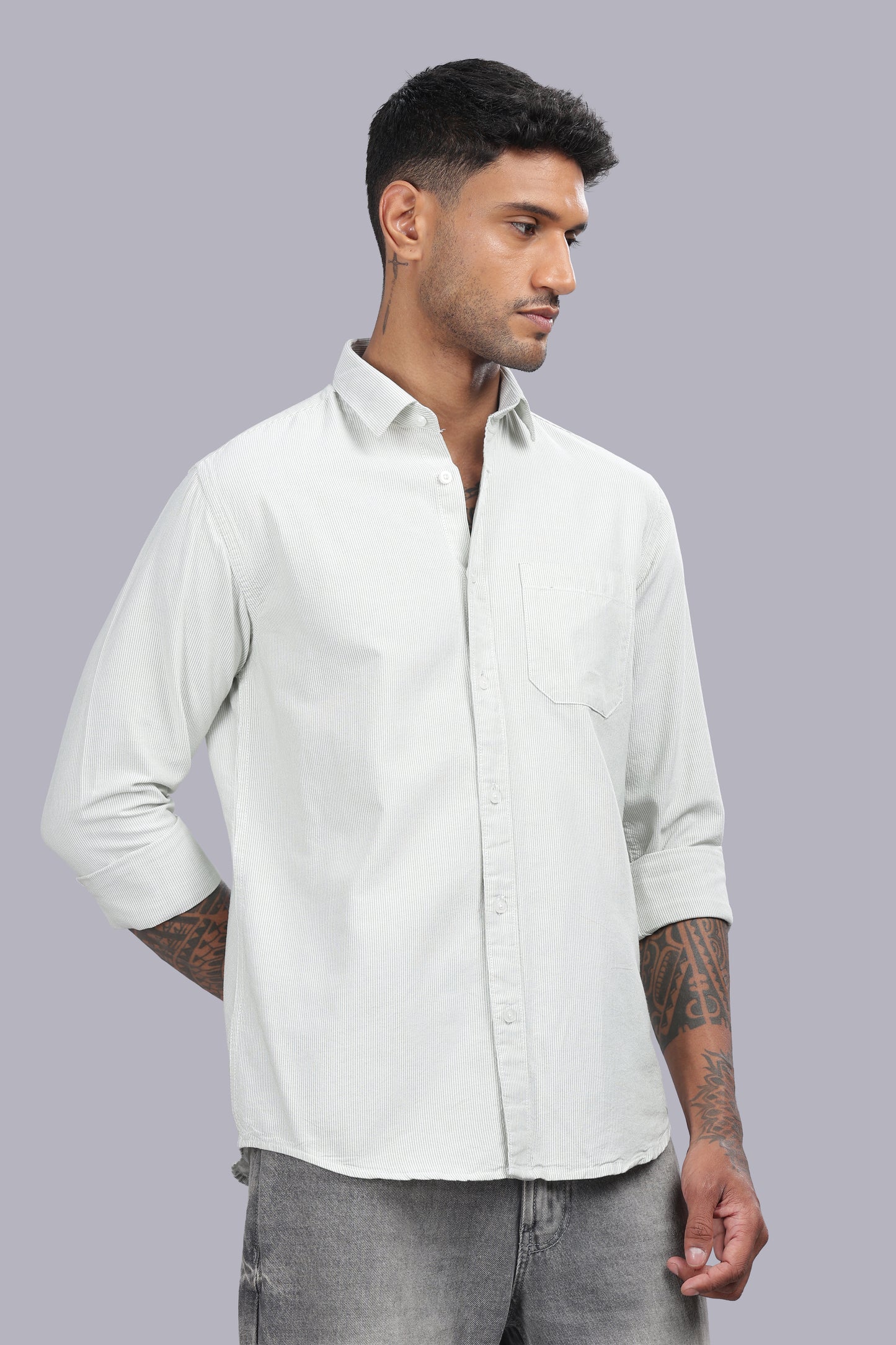 White Sage Micro Stripe Oxford Cotton Shirt