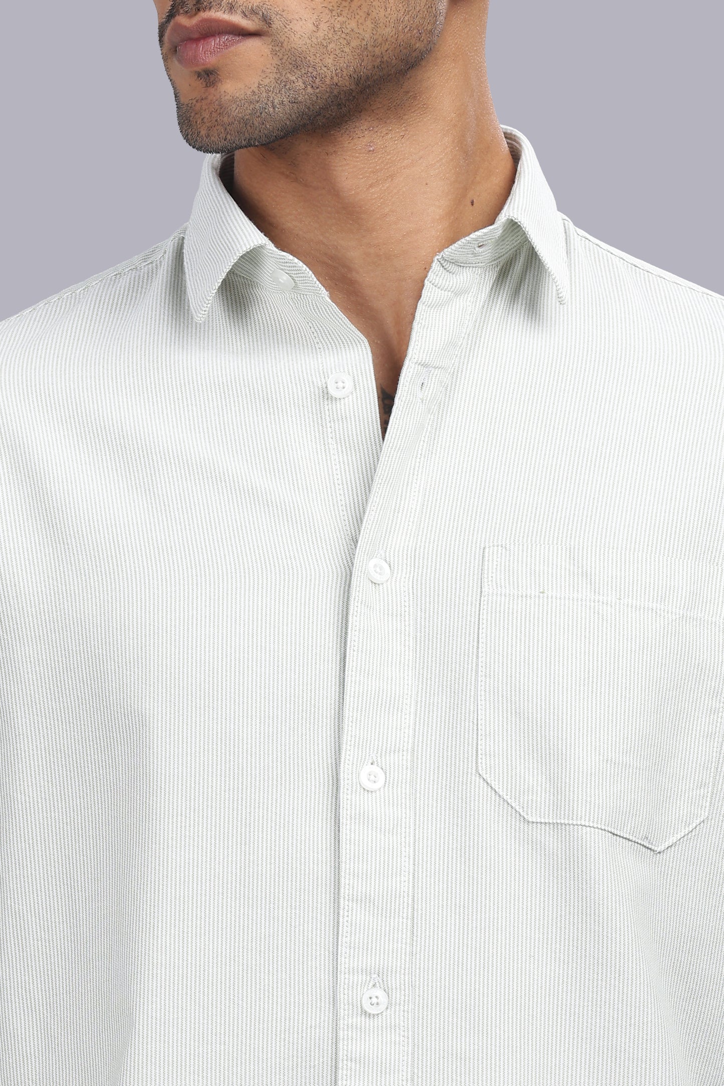 White Sage Micro Stripe Oxford Cotton Shirt