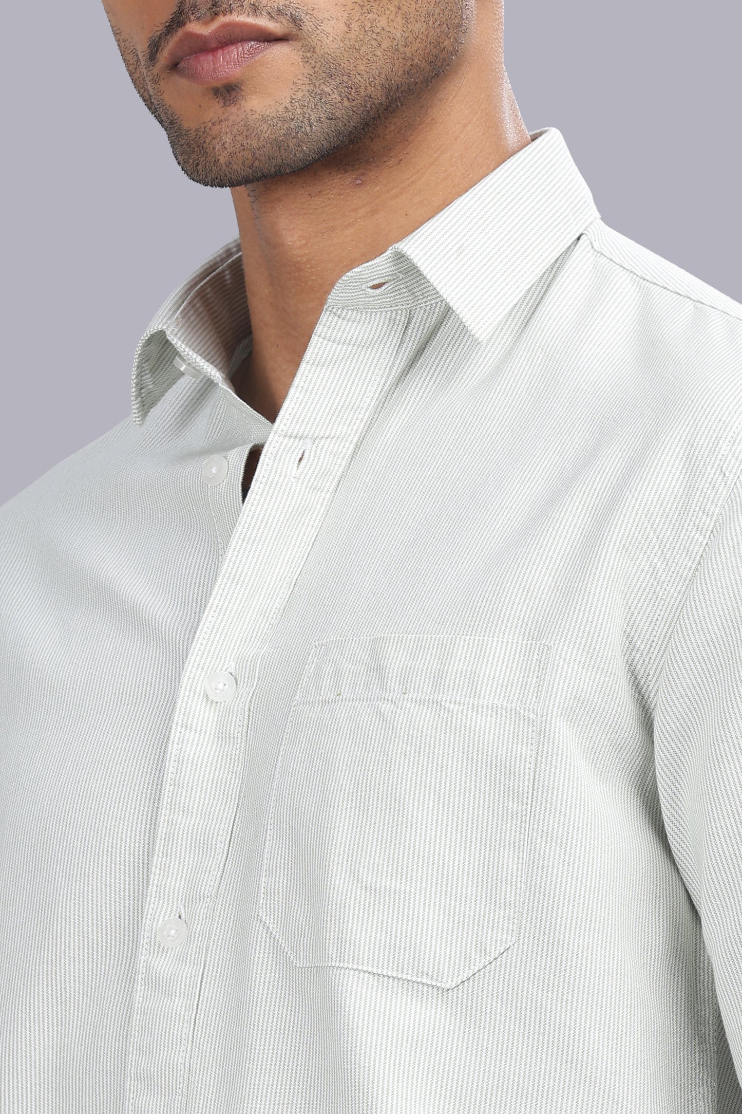 White Sage Micro Stripe Oxford Cotton Shirt
