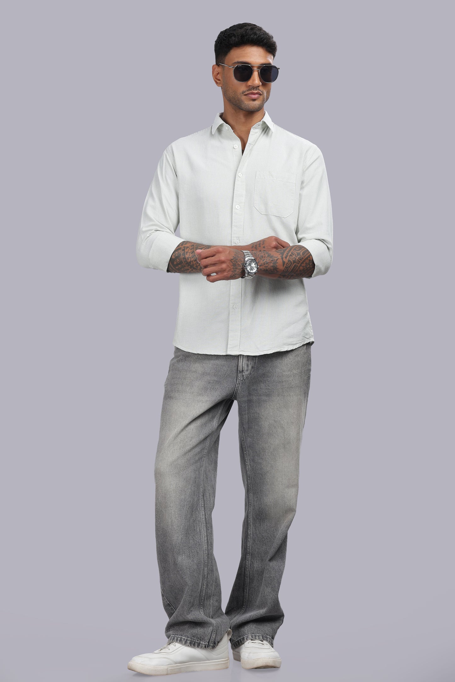 White Sage Micro Stripe Oxford Cotton Shirt