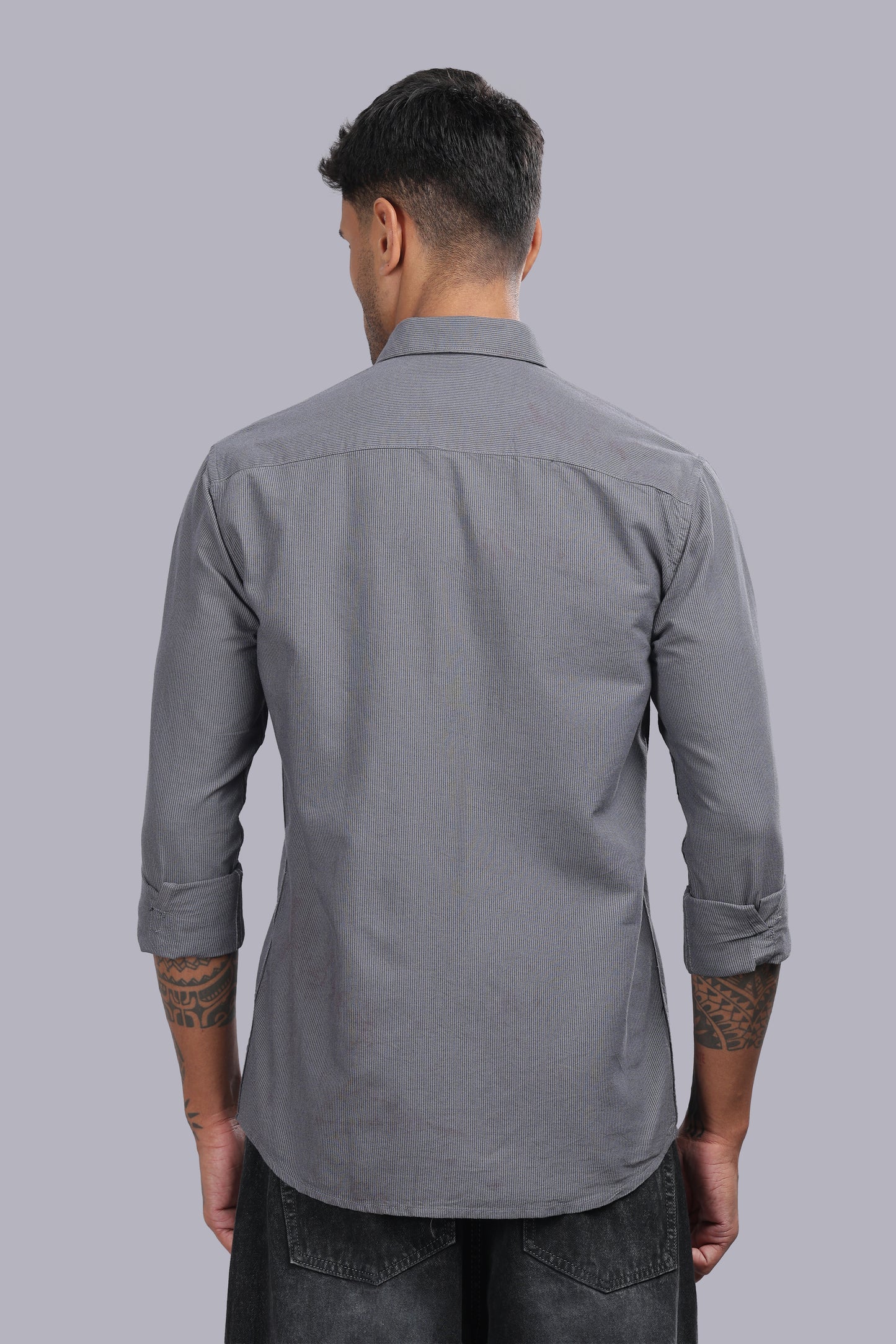 Steel Grey Micro Stripe Oxford Cotton Shirt