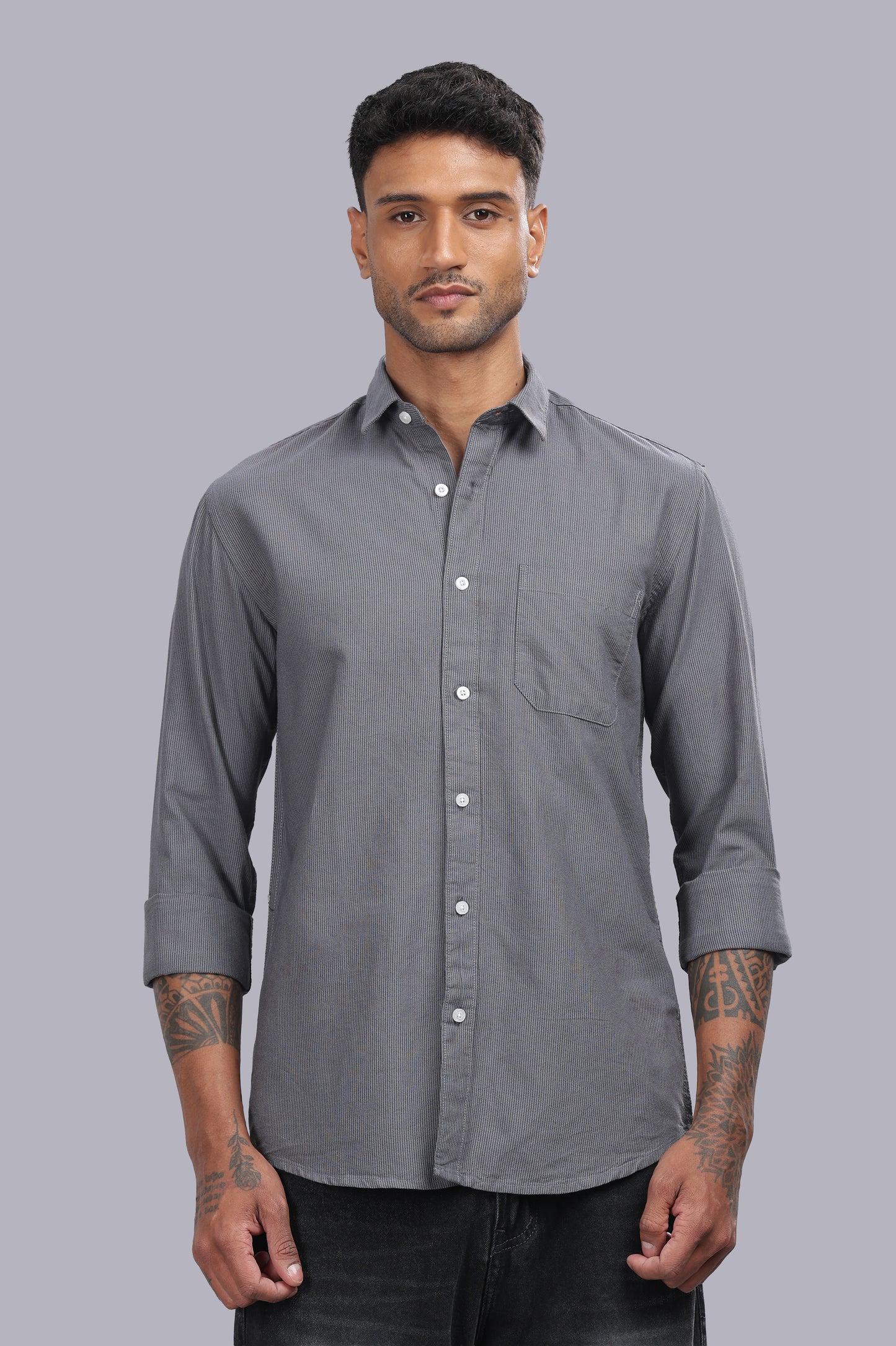 Steel Grey Micro Stripe Oxford Cotton Shirt