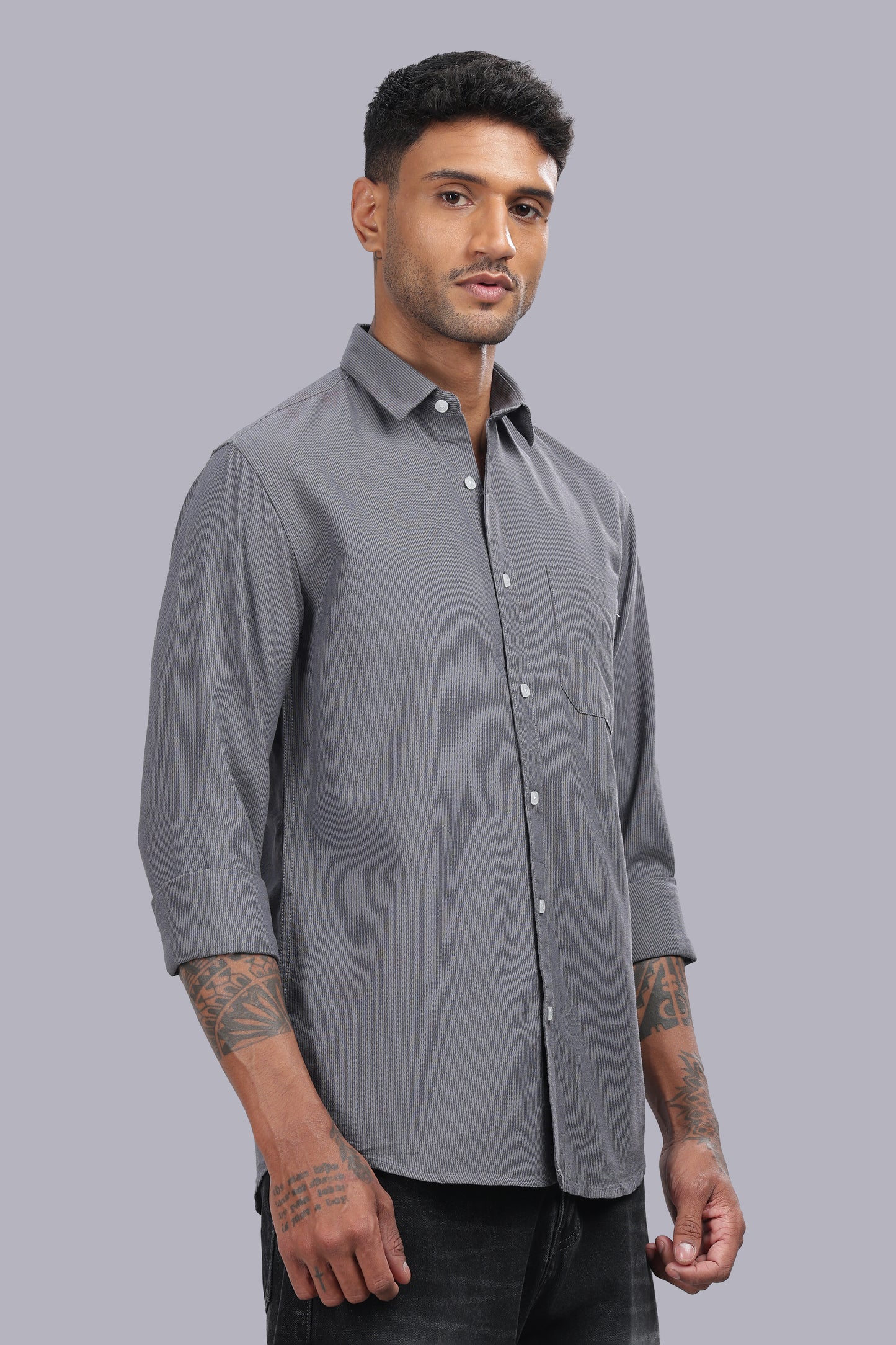 Steel Grey Micro Stripe Oxford Cotton Shirt