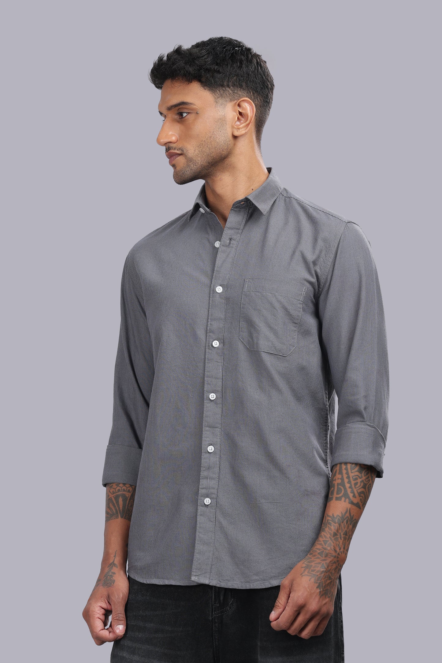 Steel Grey Micro Stripe Oxford Cotton Shirt