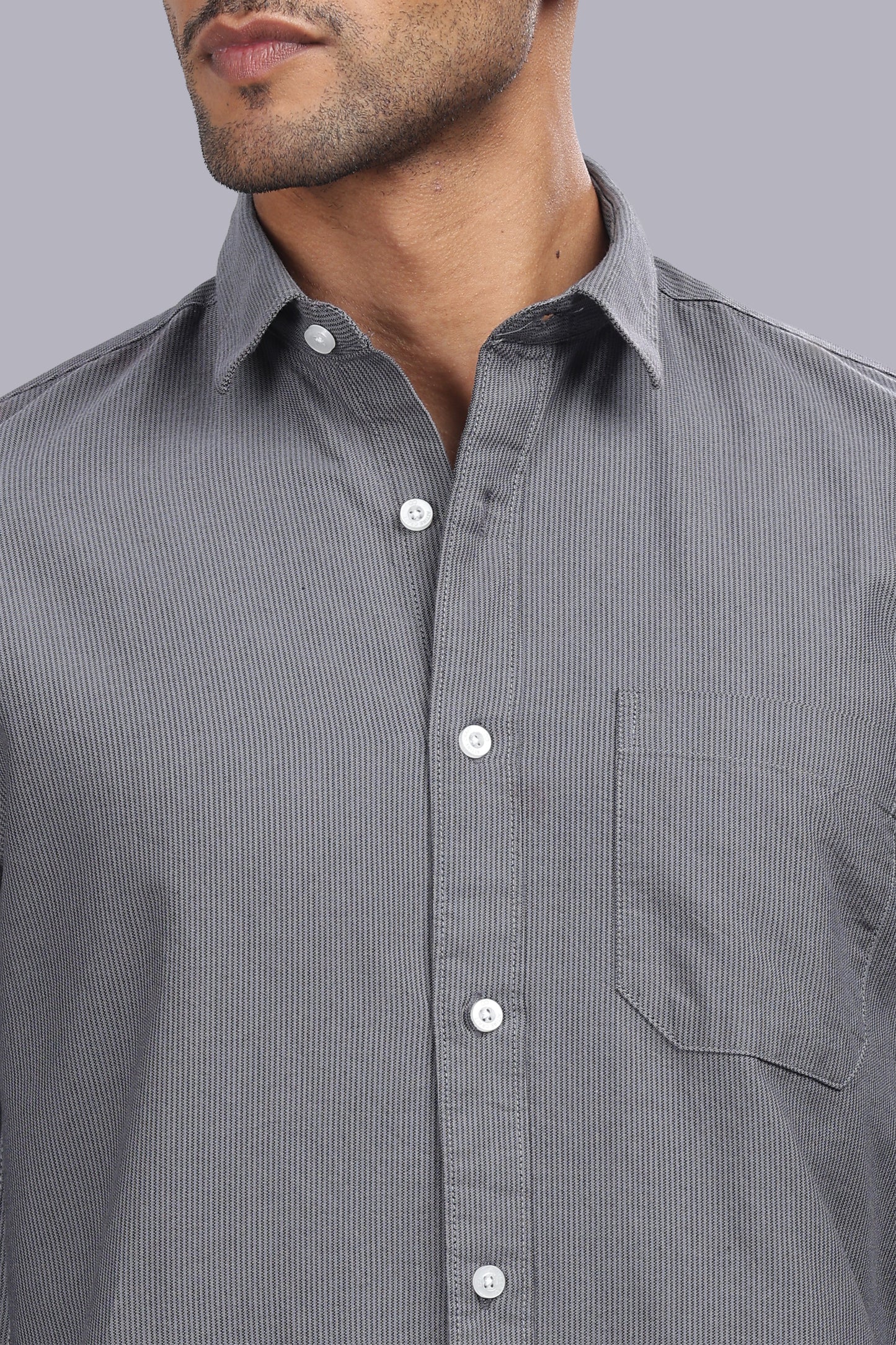 Steel Grey Micro Stripe Oxford Cotton Shirt