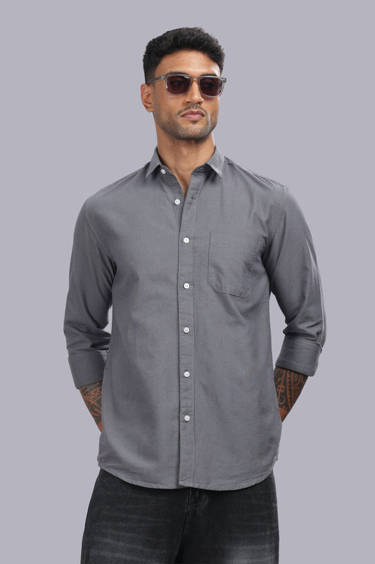 Steel Grey Micro Stripe Oxford Cotton Shirt